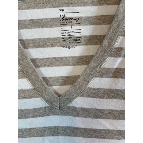 Gap The Bowery Super Soft Gray & White Knit Long Sleeve Top Side Large - Picture 3 of 4